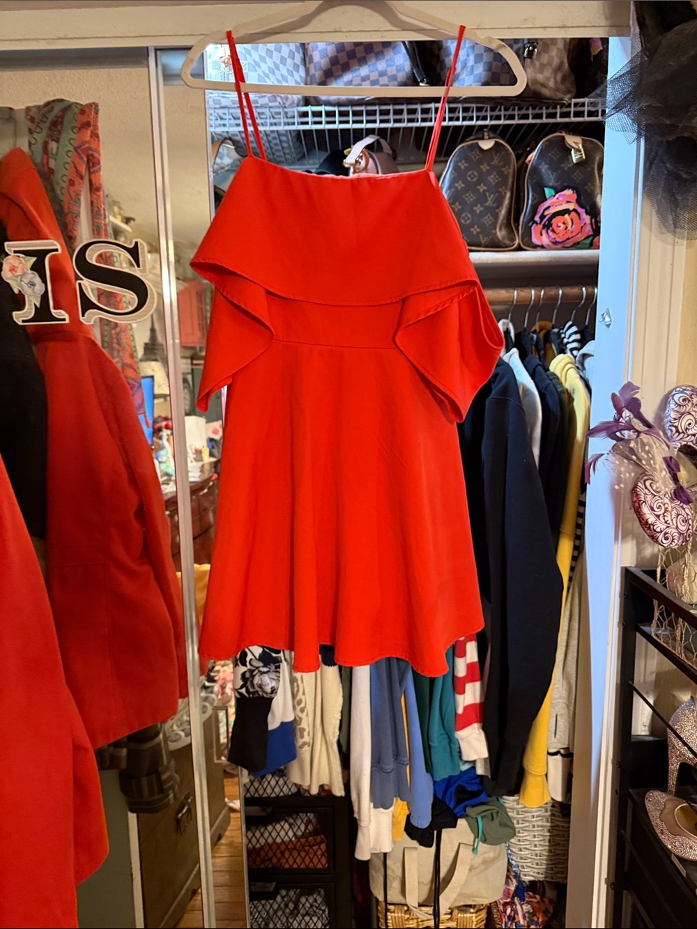Red Spaghetti Strap Ruffle Dress